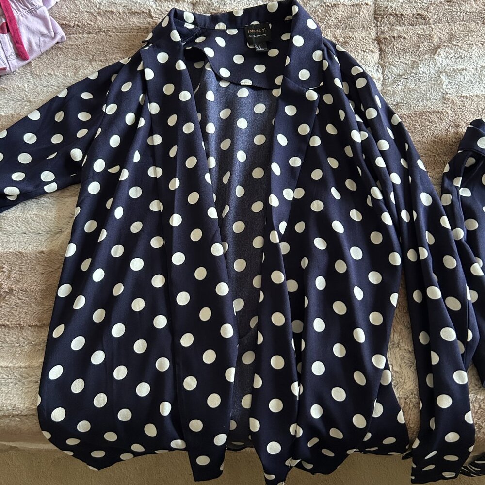 Forever 21 Navy Polka Dot Blouse and Shorts Flowy Set